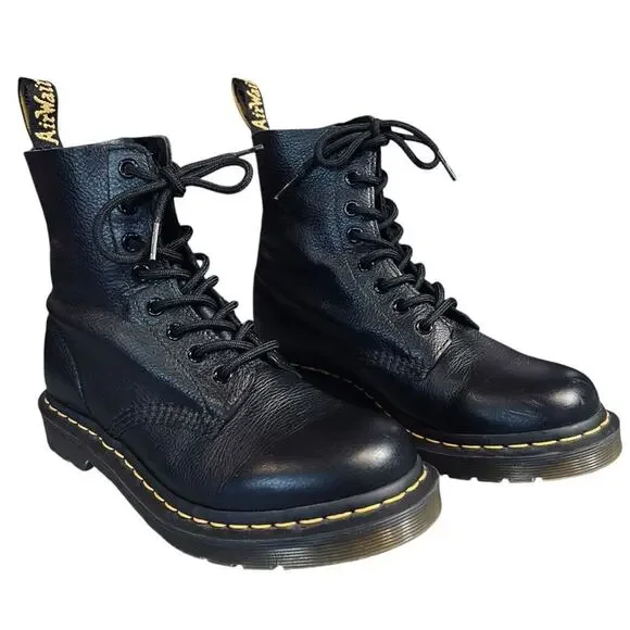 Dr. Martens Women’s Sz 7 Black Leather Pascal Virginia Boots Lace Up - Picture 4 of 11